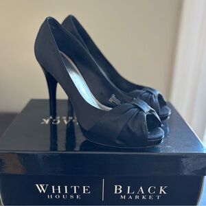 White House Black Market Black Satin Peep Toe Heels